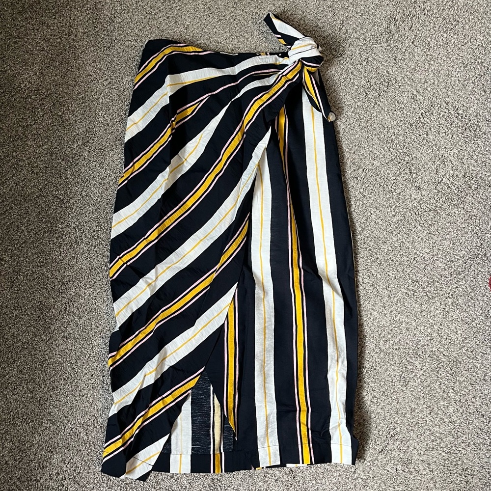 Banana Republic Striped Faux-Wrap Midi Skirt, Size 0
